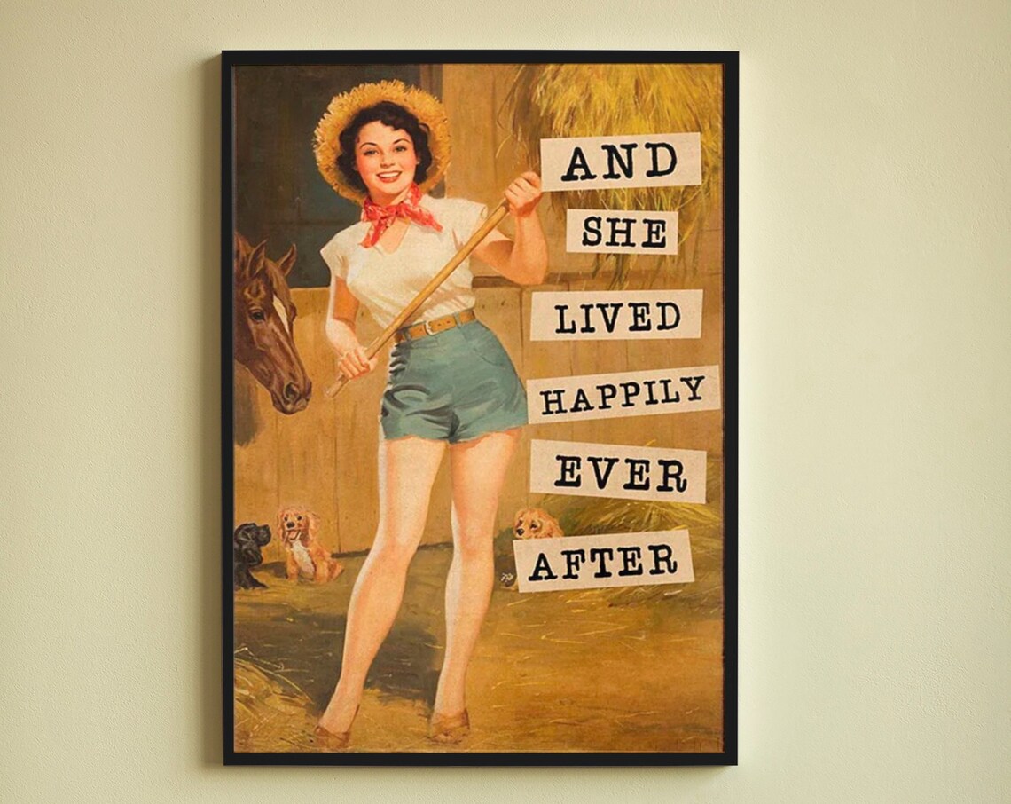 Retro Cowgirl And She Lived Happily Ever After Horse Barn Poster