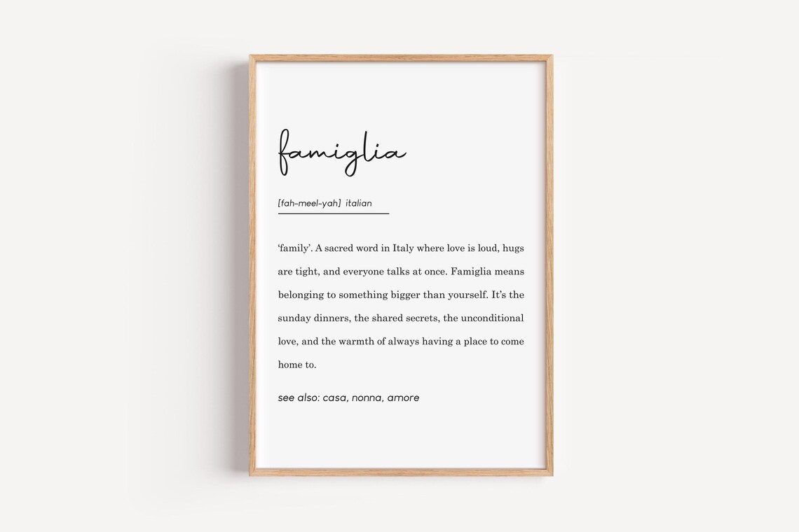 Famiglia Italian Family Definition Noun Home Decor Dictionary Poster