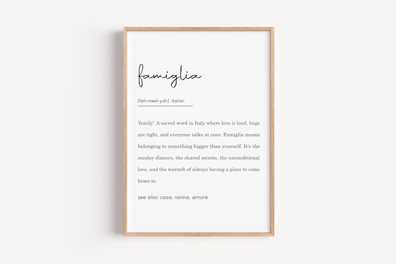 Famiglia Italian Family Definition Noun Home Decor Dictionary Poster