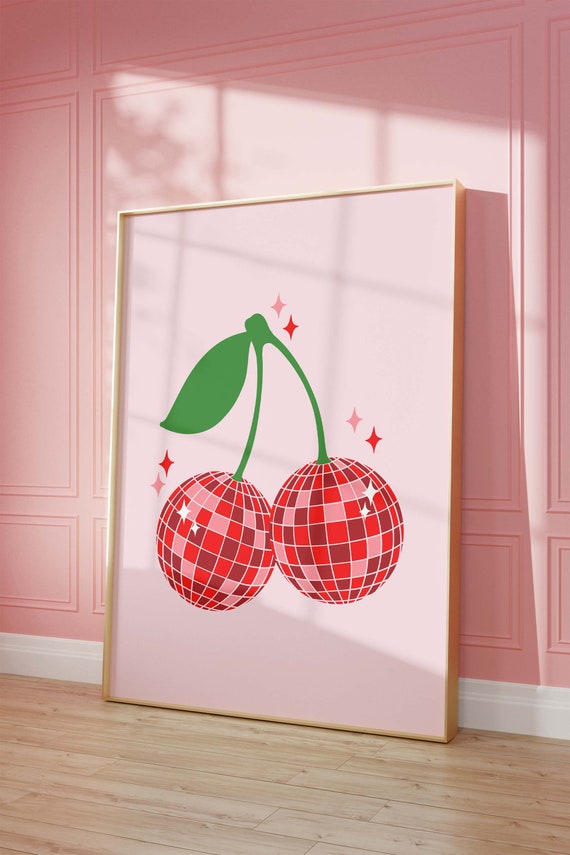 Retro Disco Art Print Out Poster Funky Decor Ball Cherry Fruit Preppy Wall Apartment Y2k Room
