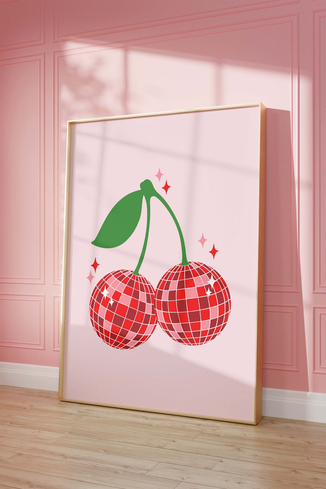 Disco Cherries Disco Ball Retro Pink Pop Sparkle Funky Art Print