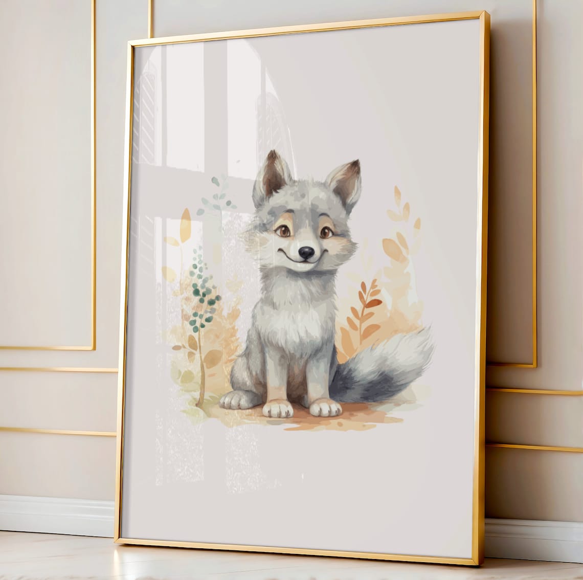 Baby Fox Pup Watercolor Nursery Woodland Animal Wall Decor Poster