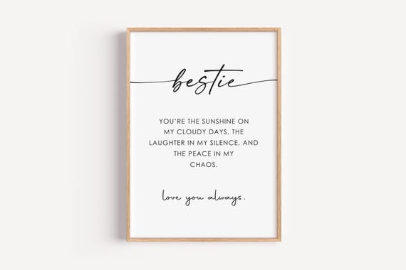 Bestie Gift Wall Art For Her Best Friend Quote Print Minimalist Modern