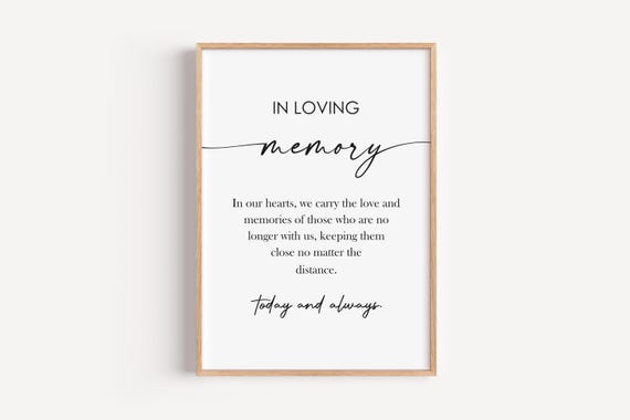 In Loving Memory Sign Minimalist Memorial Wall Art Forever Our Hearts Decor Prints