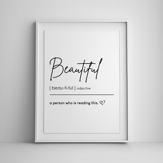 Beautiful Definition Print Wall Prints Quote Gifts For Her Minimalist Modern Art