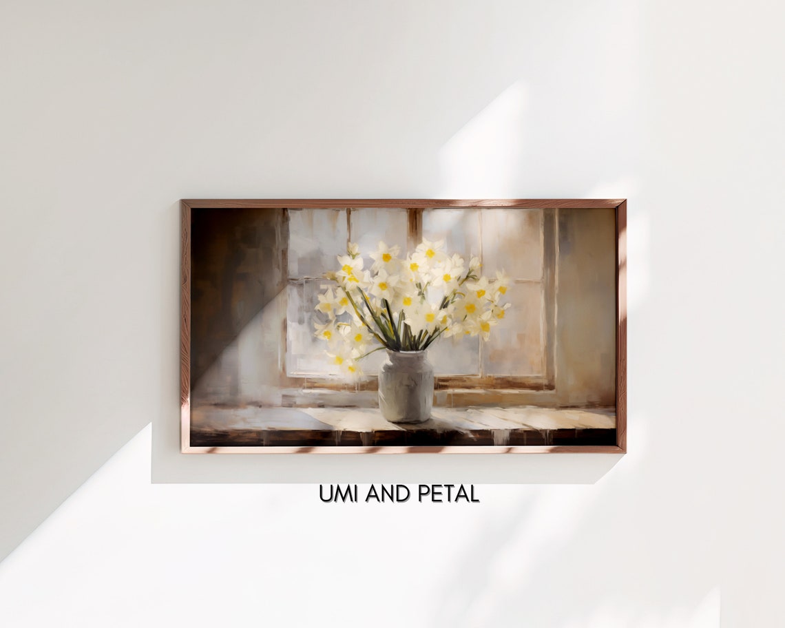 Yellow Daffodils Vase Rustic Window Spring Floral Art Poster - Image 3