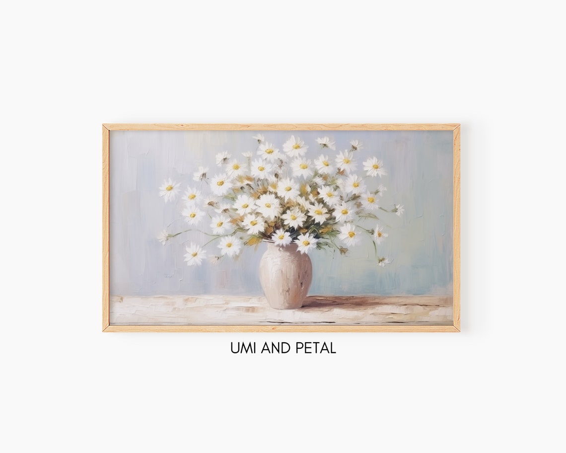 White Daisies Bouquet Spring Still Life Floral Oil Painting Poster