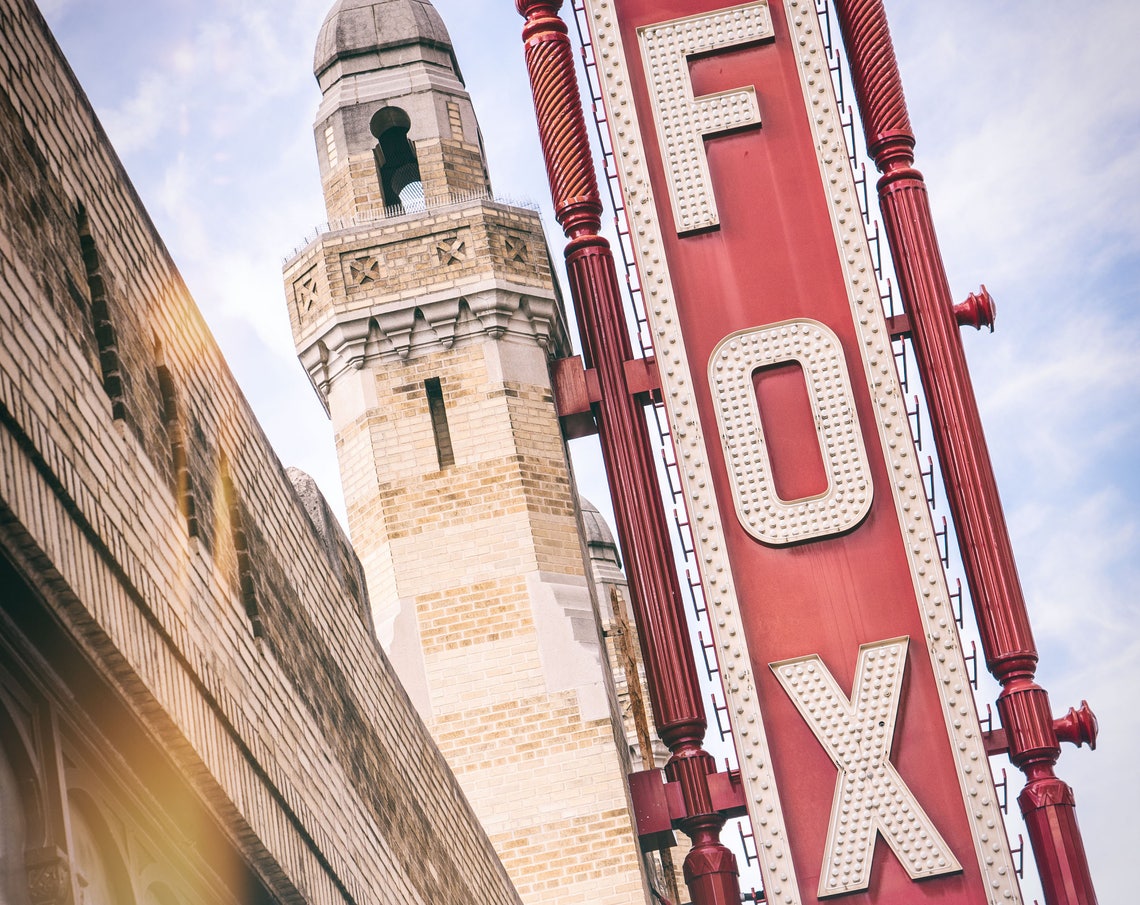Fox Theatre Atlanta Vertical Red Neon Blade Sign Historic Art Poster - Image 2