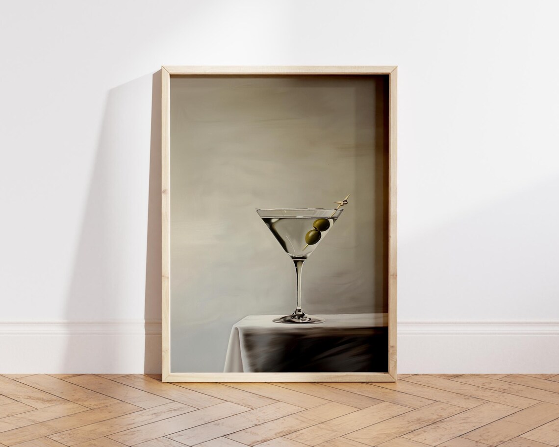 Elegant Martini Glass With Olives in Oil Painting Style Poster