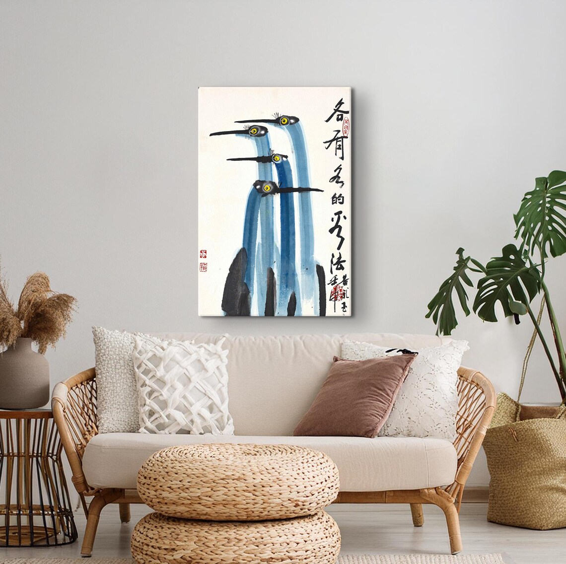 Antique Crane Watercolor Art Print, Japanese Retro - Image 2