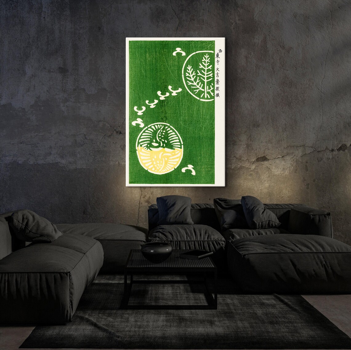 Yatsuo No Tsubaki Camellia Crests Green Japanese Woodblock Poster - Image 2