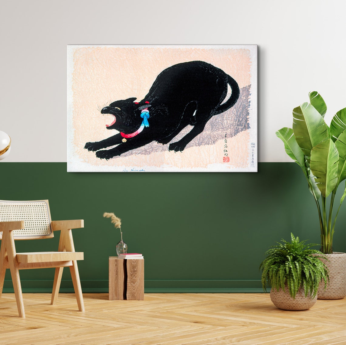 Takahashi Hiroaki Hissing Black Cat Vintage Japanese Woodblock Poster - Image 3