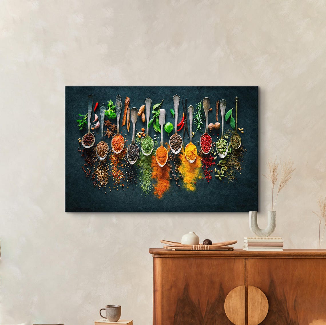 Colorful Spices In Silver Spoons Rustic Kitchen Decor Art Poster - Image 2