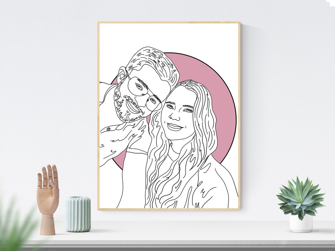 Personalized Line Art Couple Portrait Art Print - Image 2