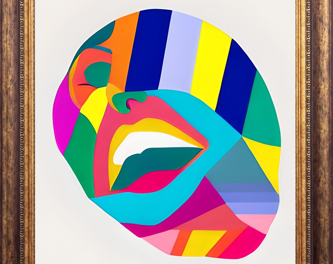 Colorful Abstract Face Geometric Modern Pop Art Portrait Print