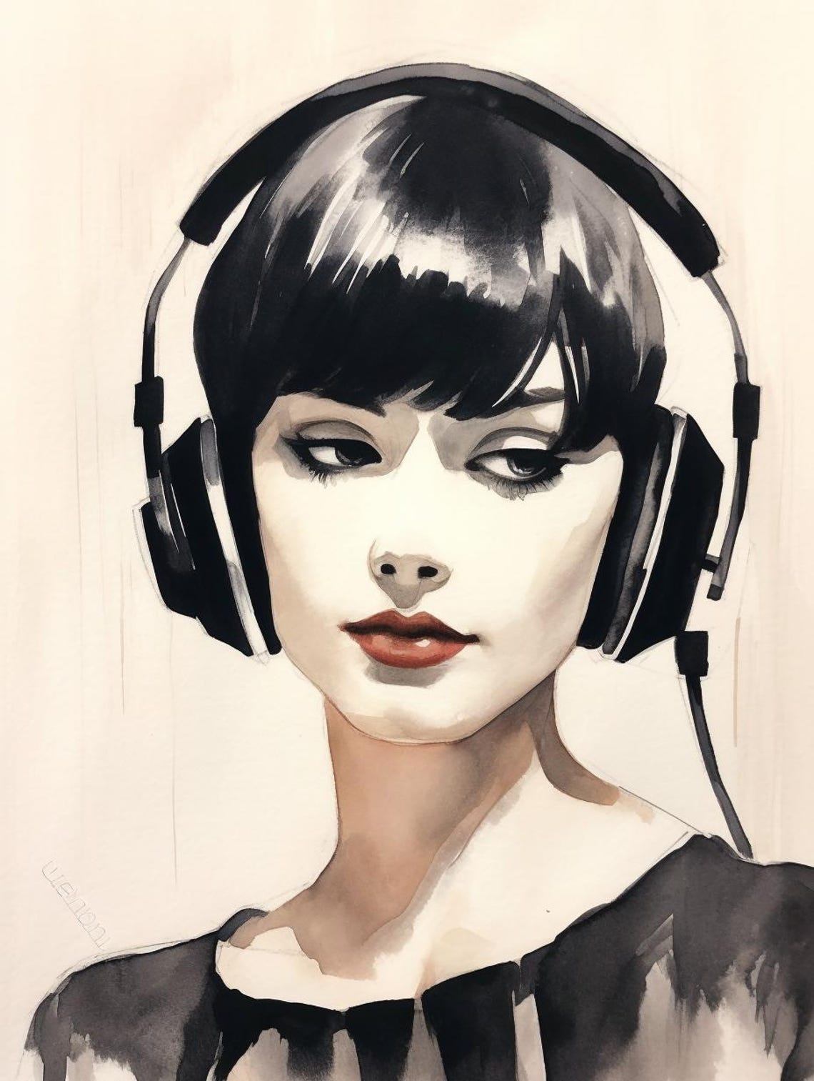 Exploring Minimalism Woman In Headphones Inspired By Henry Matisse