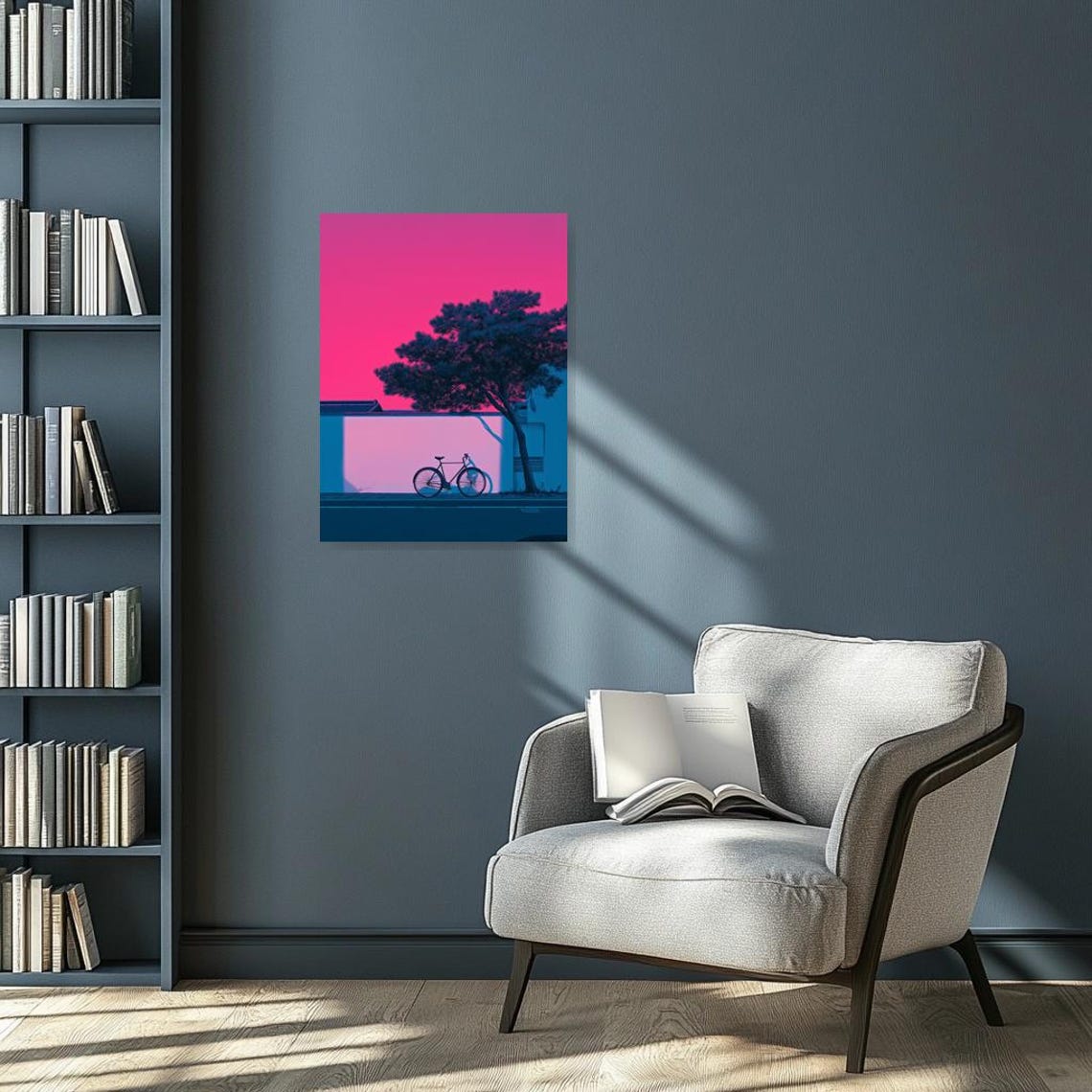 Vaporwave Pink Blue Bicycle Silhouette Minimalist Art Poster - Image 3