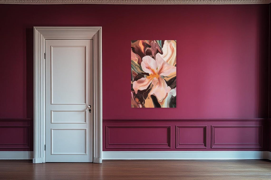 Blush Pink Flower Blooming on a Marble Swirl Abstract Floral Poster - Image 2
