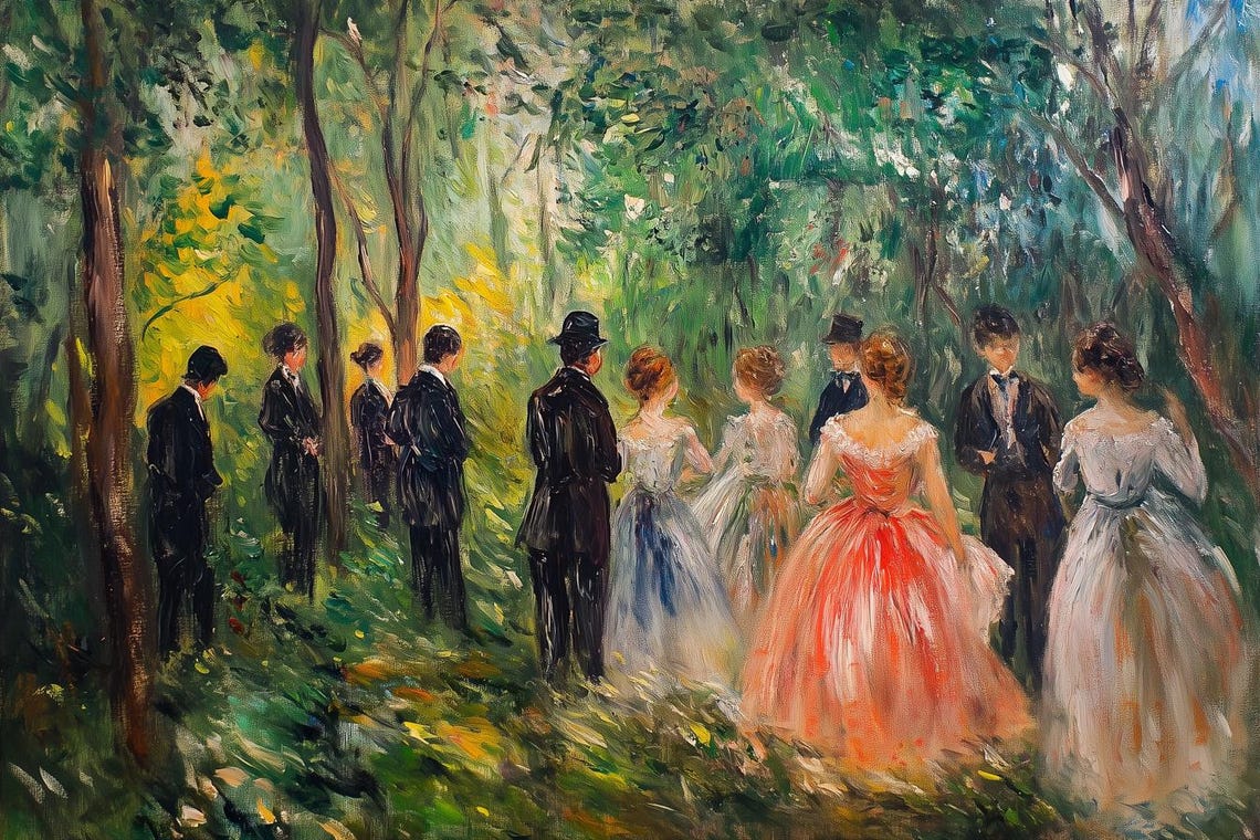Impressionist Garden Dance Party Elegant Vintage Style Art Poster