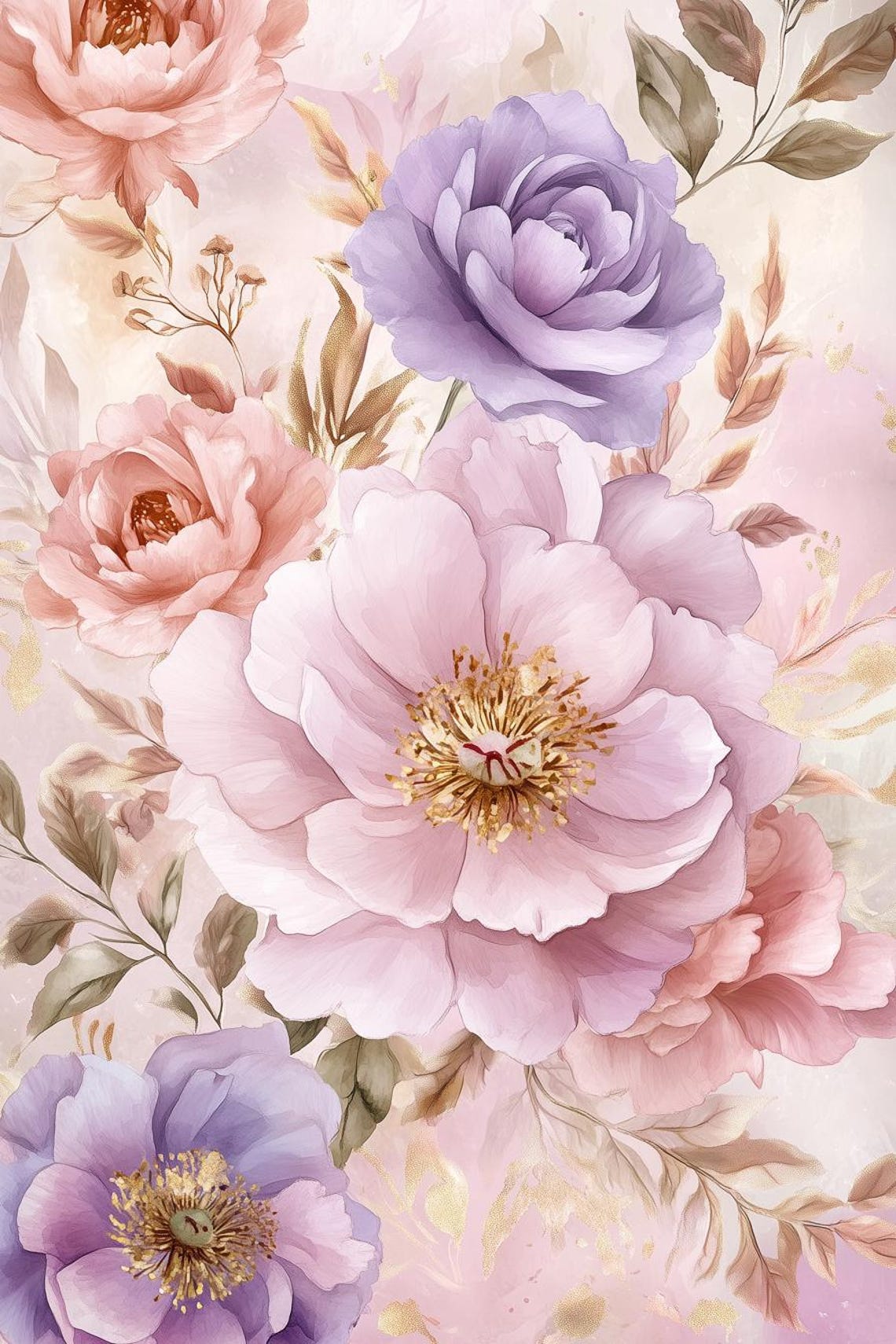 Blush Pink and Lavender Roses in a Lush Romantic Bouquet Poster