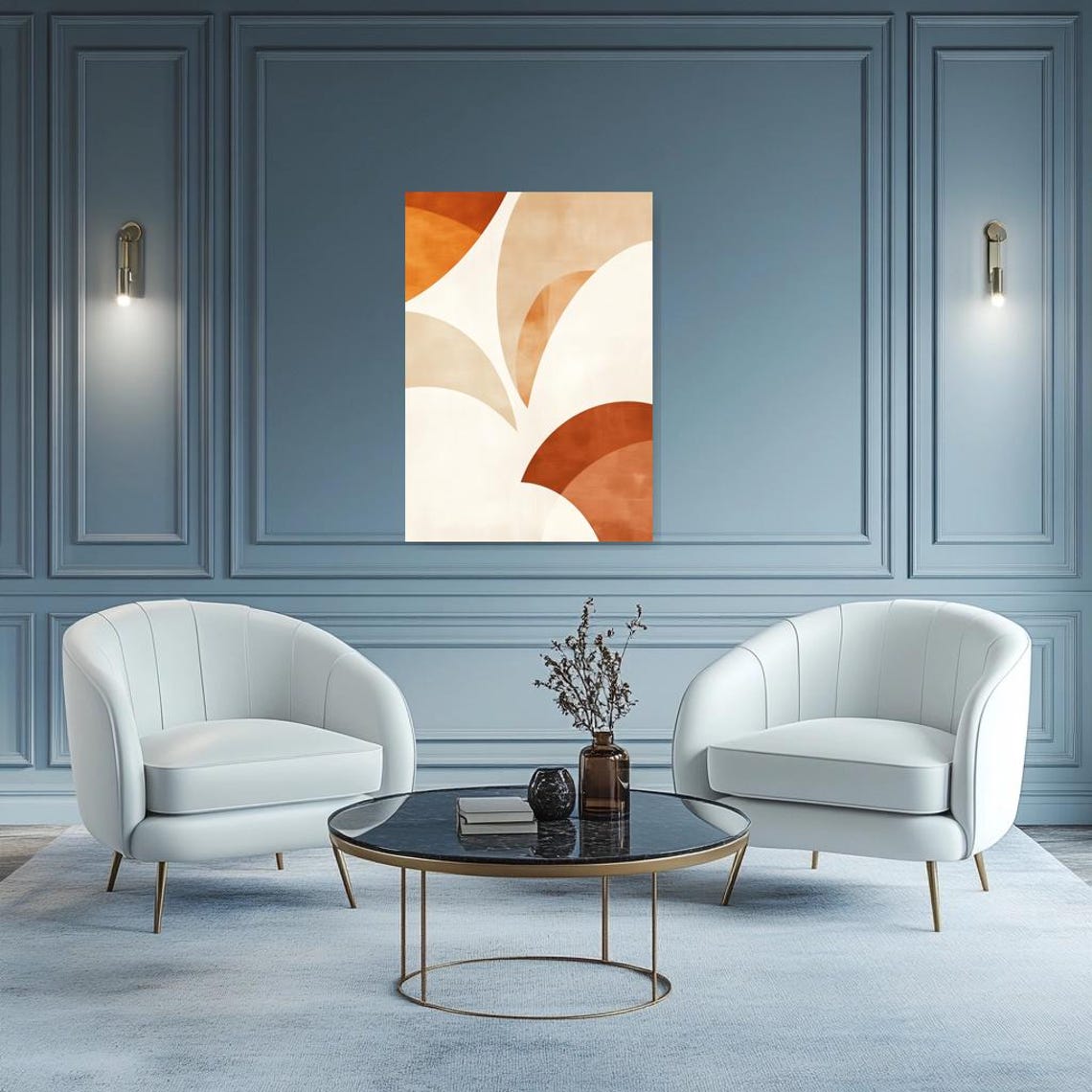 Terracotta Curved Shapes Mid Century Modern Abstract Art Poster - Image 2
