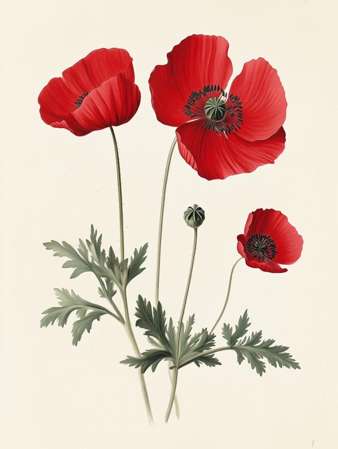 Red Poppy, Historical Botanical Illustrations Art Print