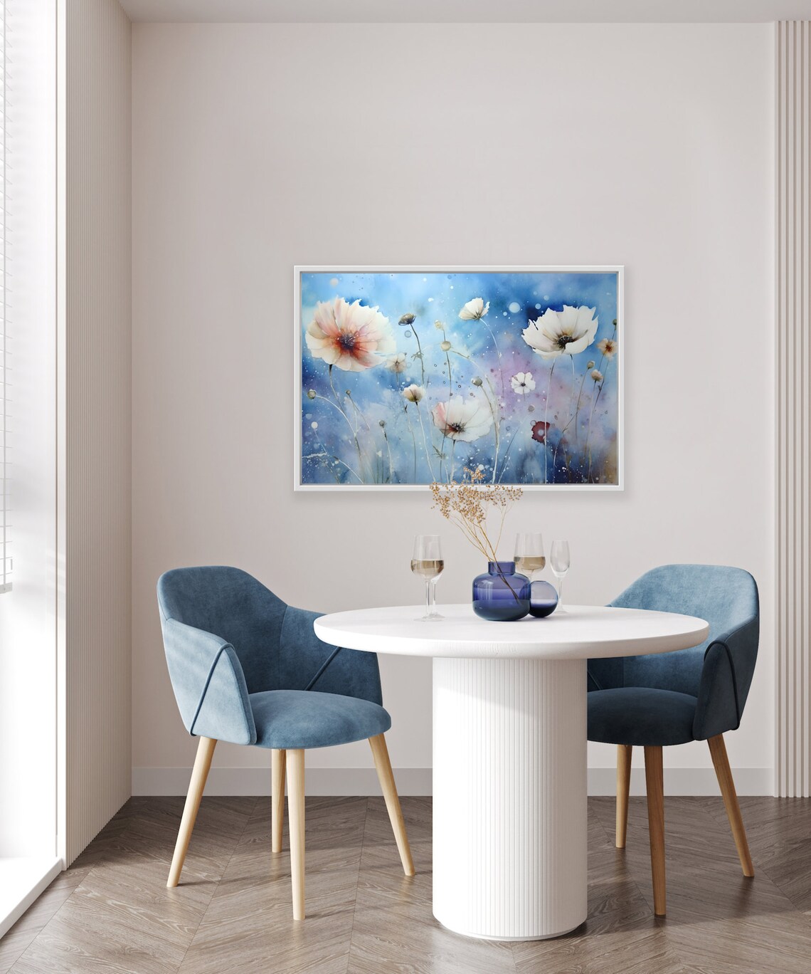 Dreamy Watercolor Wildflowers Blue and Pink Cosmic Blooms Art Poster - Image 2