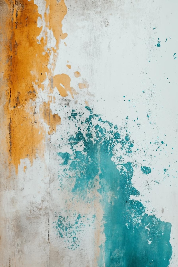 Abstract Art Inspired By Jackson Pollock In Orange And Teal For Unique Home Decor And Wall Art