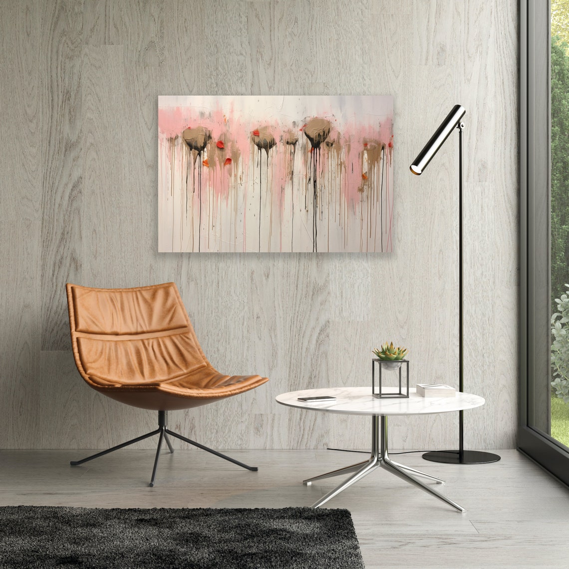 Blush Pink and Taupe Drip Abstract Playful Modern Art Poster - Image 2