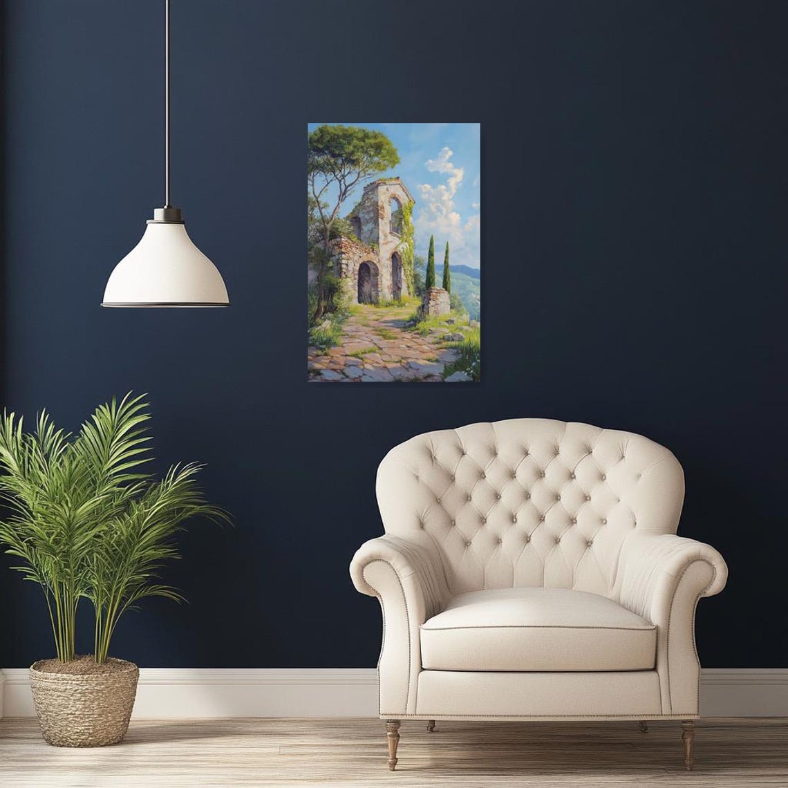 Ivy Covered Stone Ruins Cypress Trees Sunny Countryside Poster - Image 3