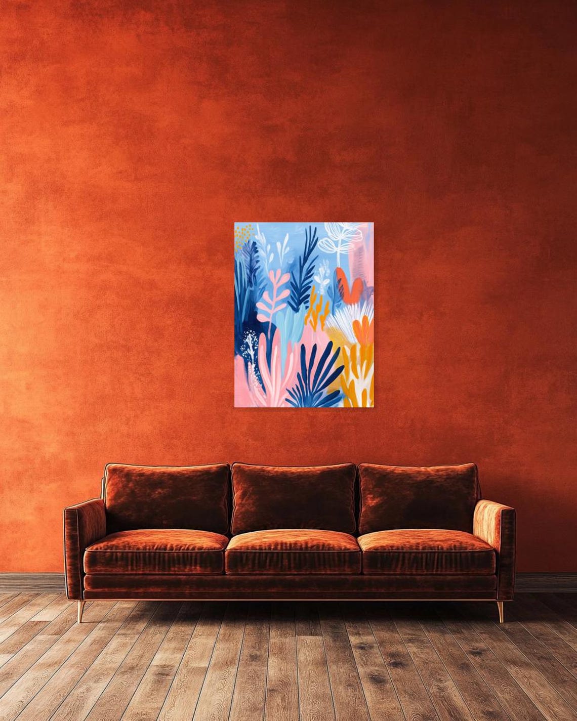 Colorful Abstract Botanical Plant Forms in Blue and Pink Poster - Image 3