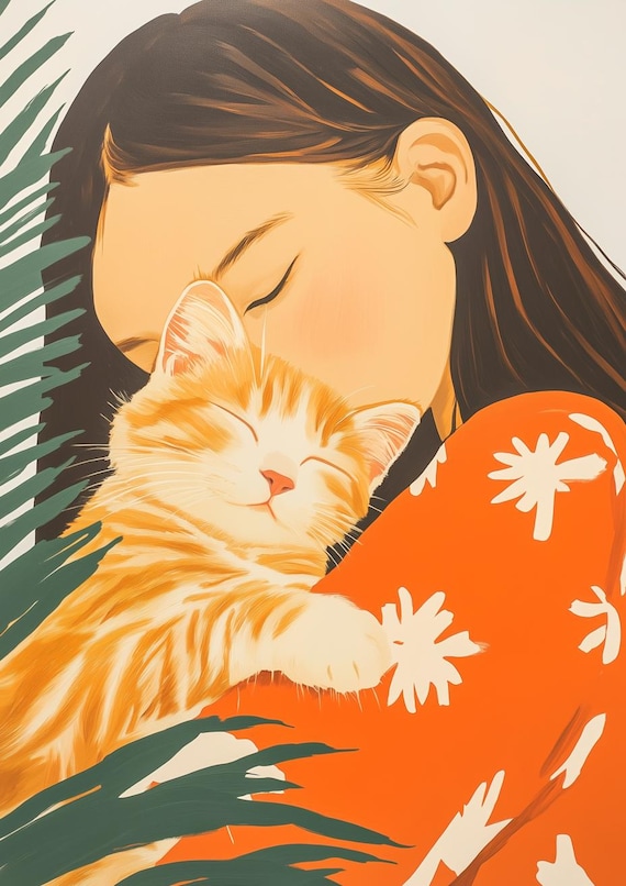 Tender Girl Hugging A Ginger Kitten In Warm Autumn Colors Poster