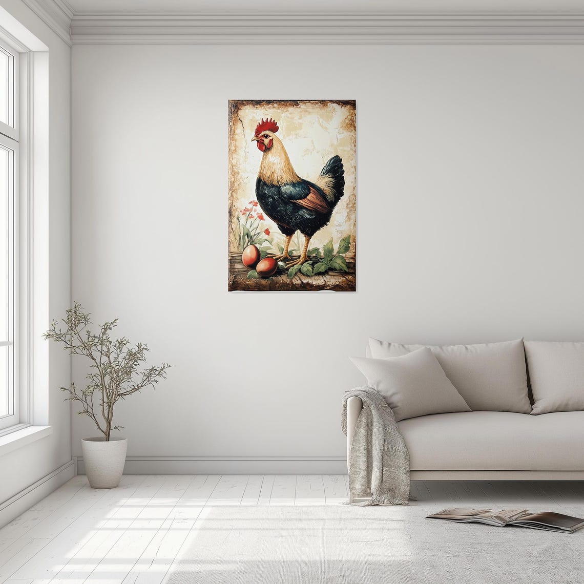 Vintage Rooster Farmhouse Style Rustic Country Kitchen Poster - Image 2