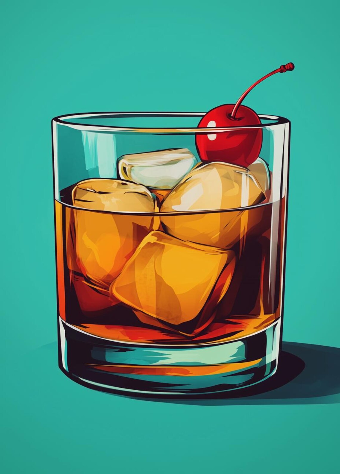 Whiskey Glass Pop Art, Cocktail Wall Art Print