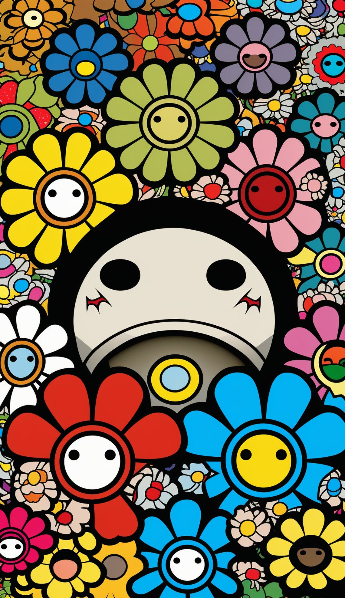 Cheerful Smiling Flowers Colorful Pop Art Floral Pattern Poster