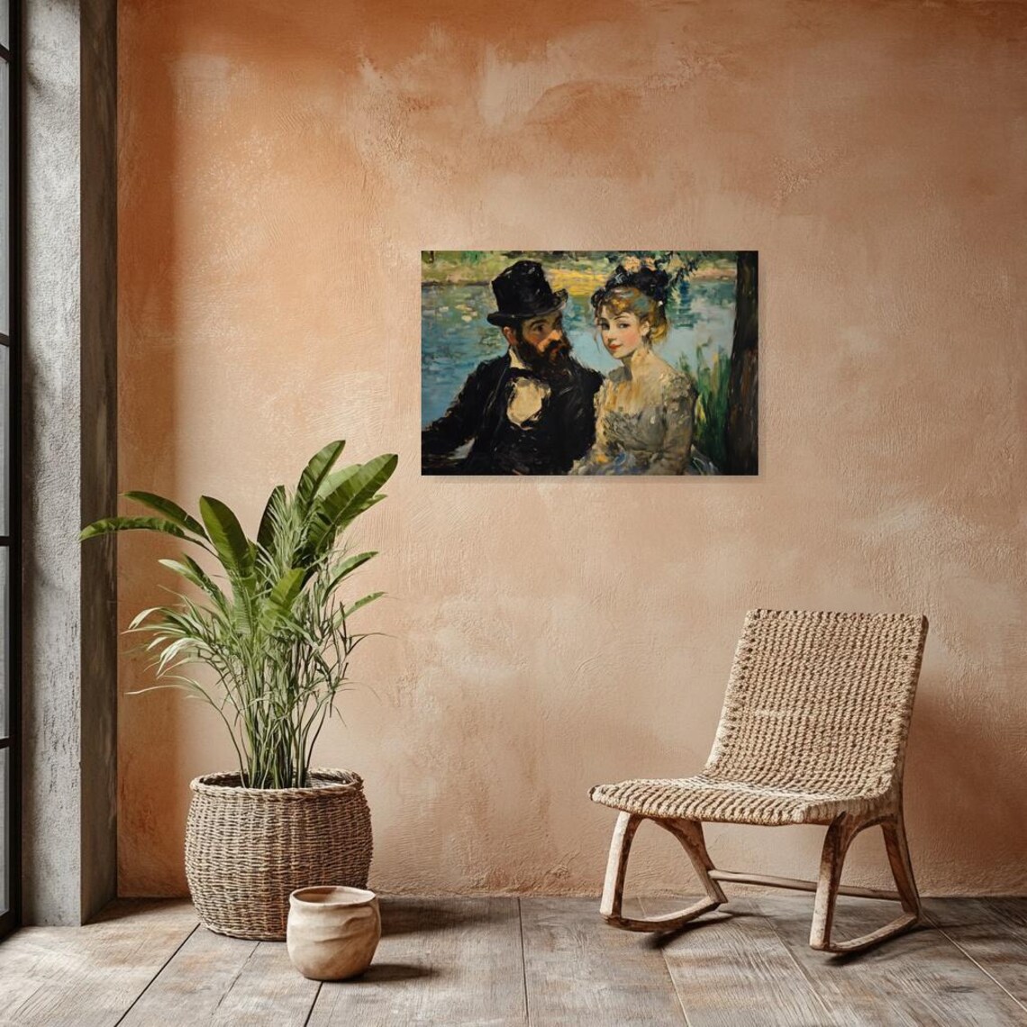 Renoir-Style Romantic Couple in a Canoe Impressionist Painting Poster - Image 2