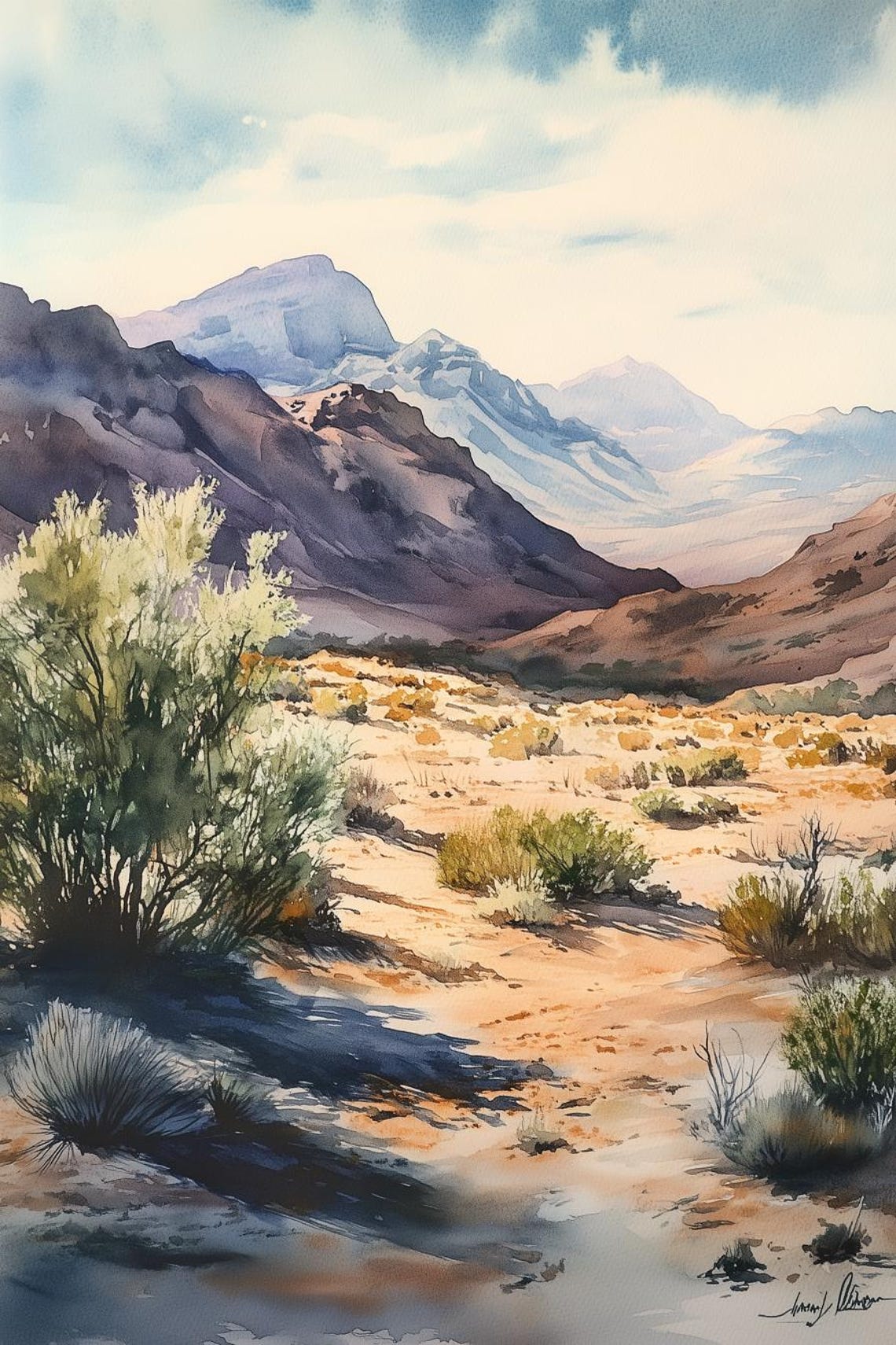 Desert Canyon Mountains Watercolor Natural Tones Landscape Poster