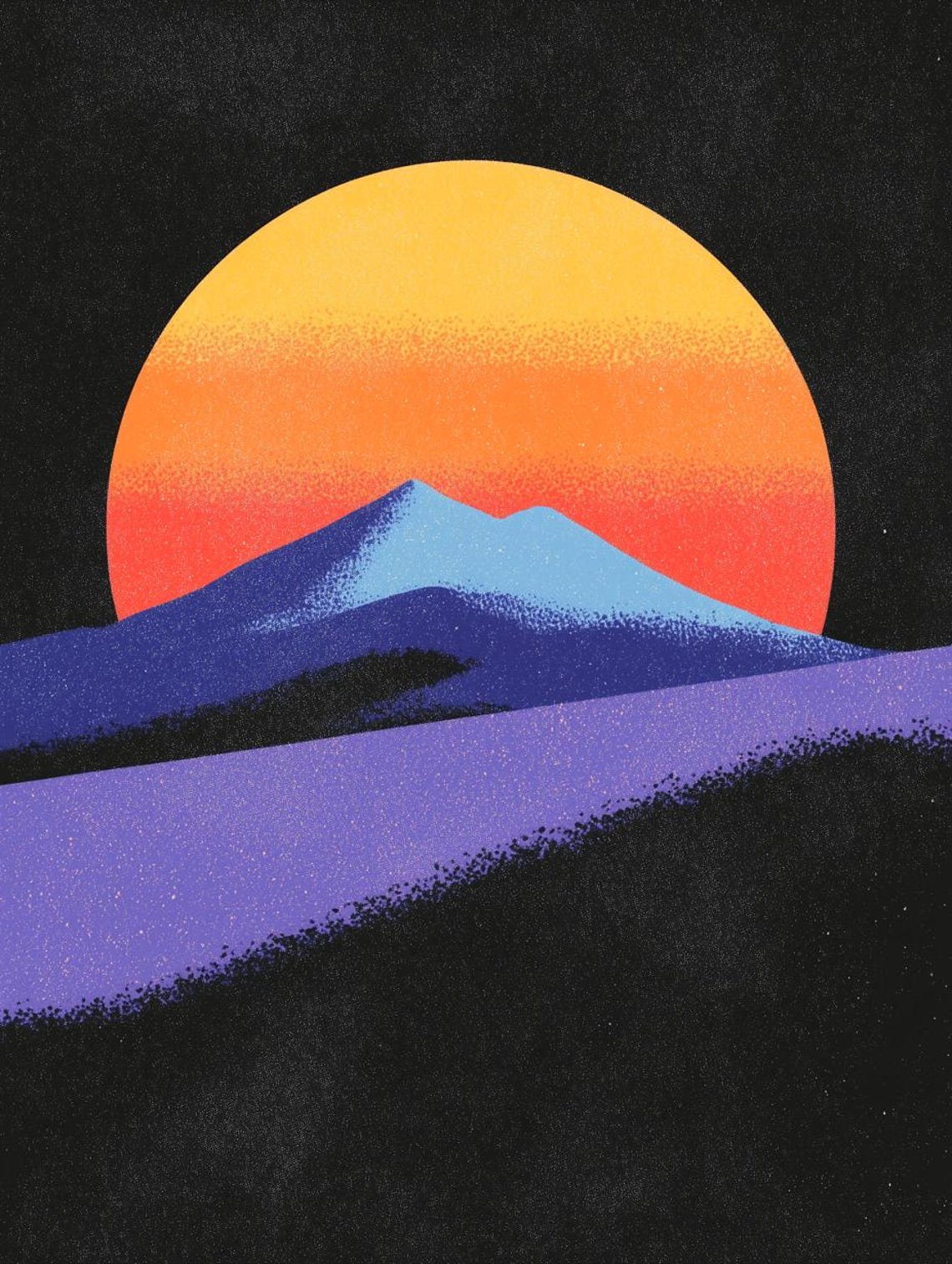 Retro Mountain Sunset Print In Vibrant Colors Inspired By Retro Art For Home Decor And Wall Art