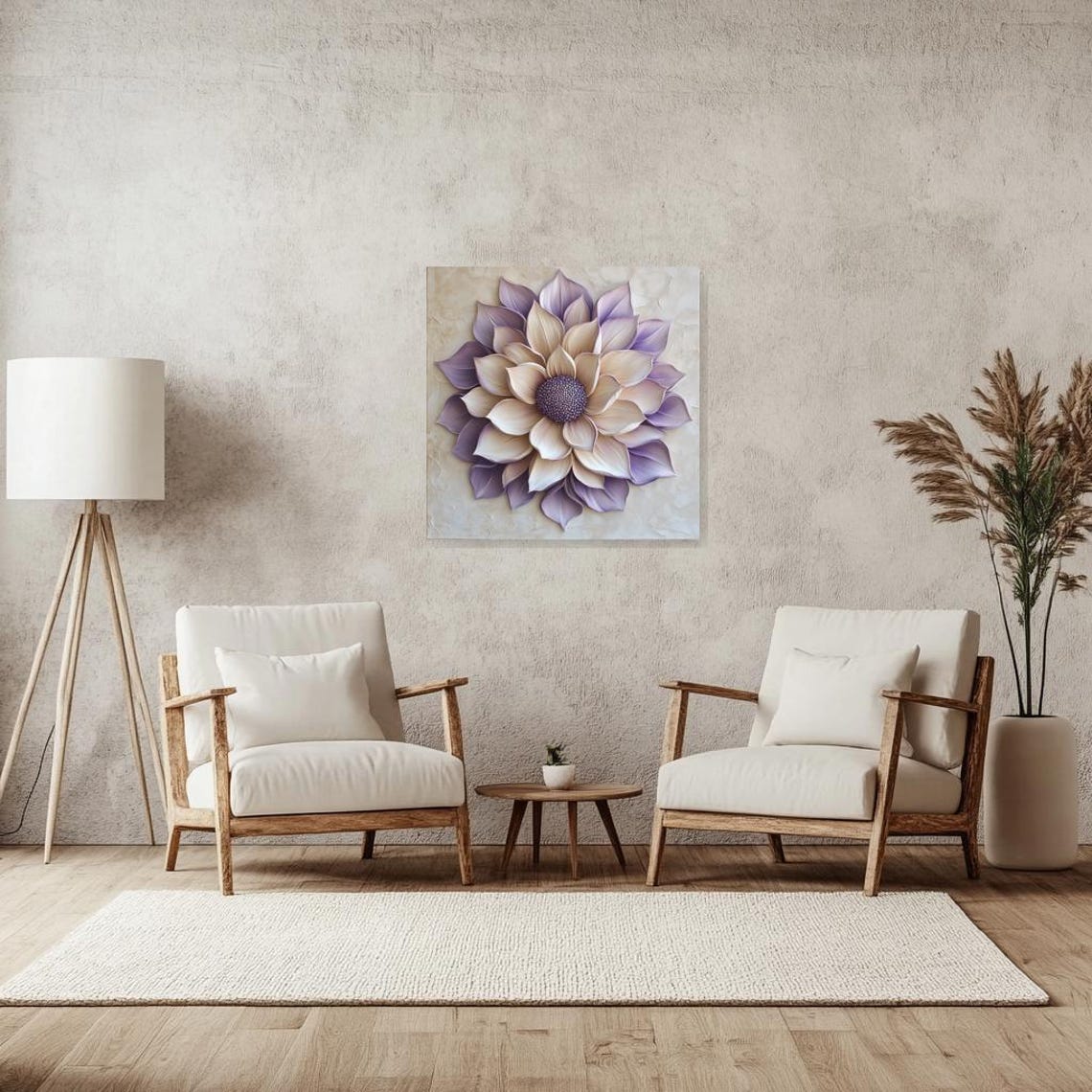 Lavender Cream Dahlia Bloom Textured Neutral Modern Floral Poster - Image 2