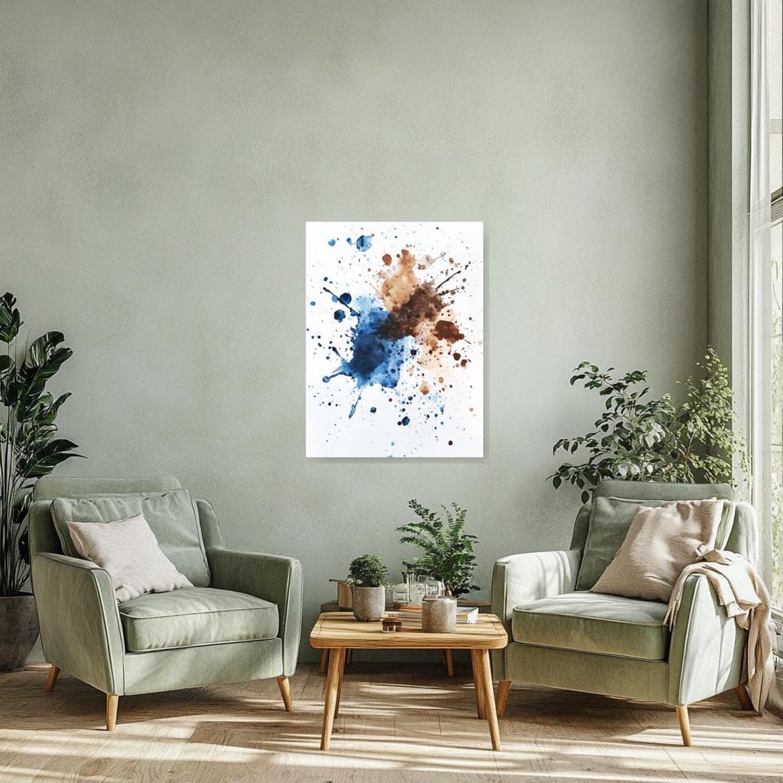 Blue and Brown Abstract Watercolor Splash Ink Blot Modern Art Poster - Image 2