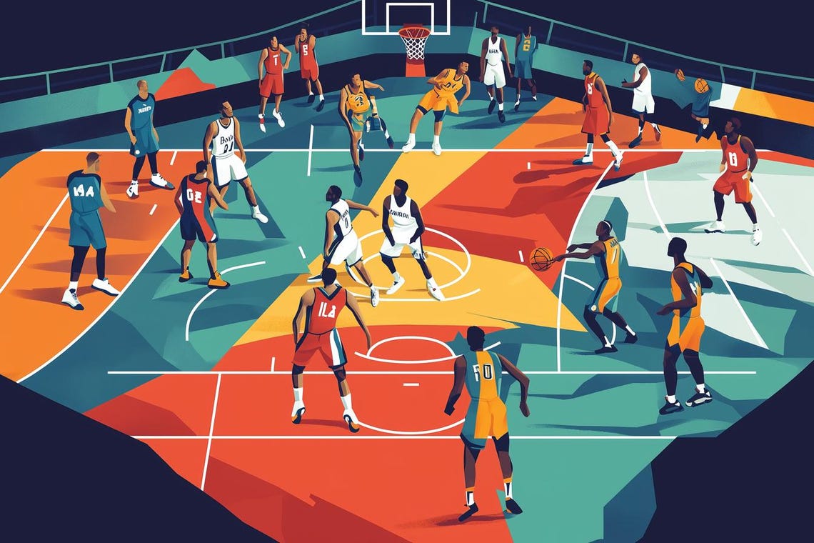 Dynamic Basketball Court Print Inspired By Abstract Art Style For Home Decor And Wall Art