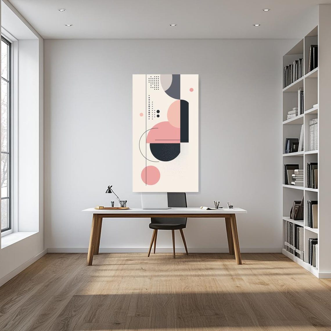 Modern Abstract Geometric Wall Art Print In Pink And Black Color Palette Unique Home Decor - Image 2
