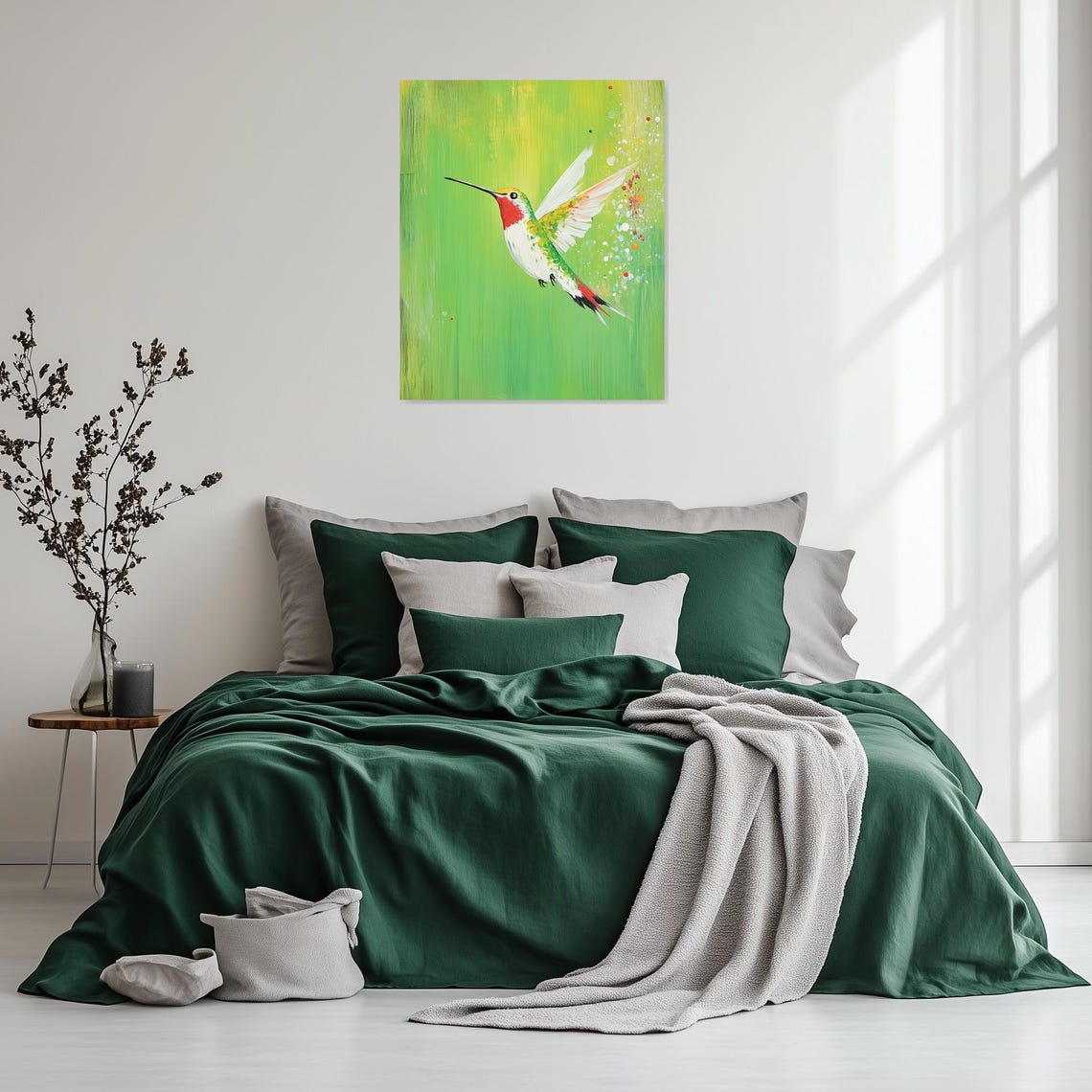 Colorful Hummingbird Abstract Green Background Bird Decor Poster - Image 3