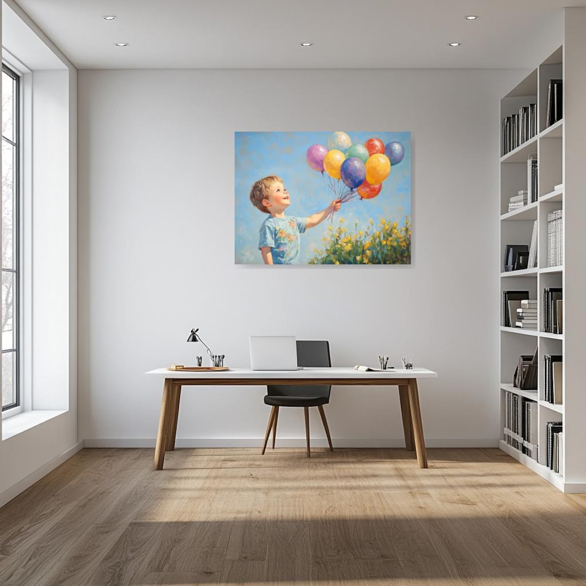 Joyful Boy Holding Colorful Balloons Impressionist Painting Art Poster - Image 3