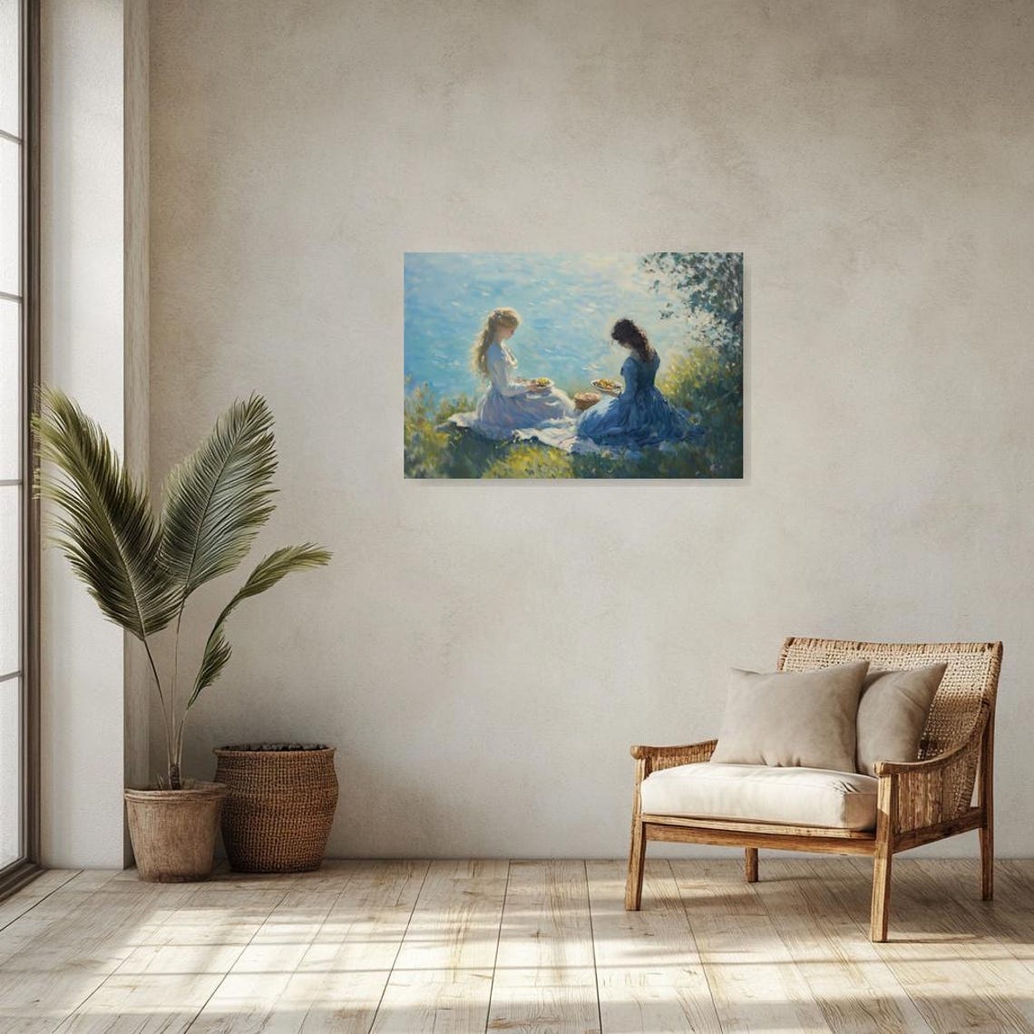 Custom Print Of Two Ladies By The Water In Impressionist Style Inspired By Claude Monet For Home Decor - Image 3