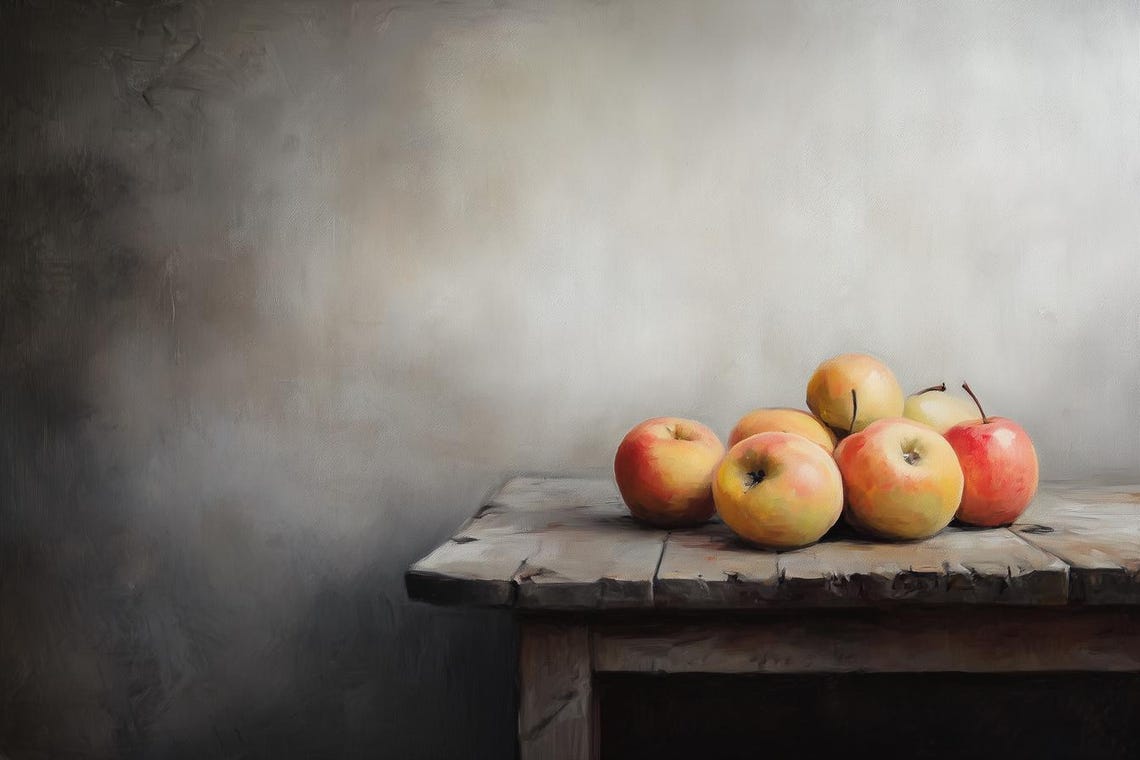 Rustic Apples Still Life On Weathered Table Oil Painting Poster