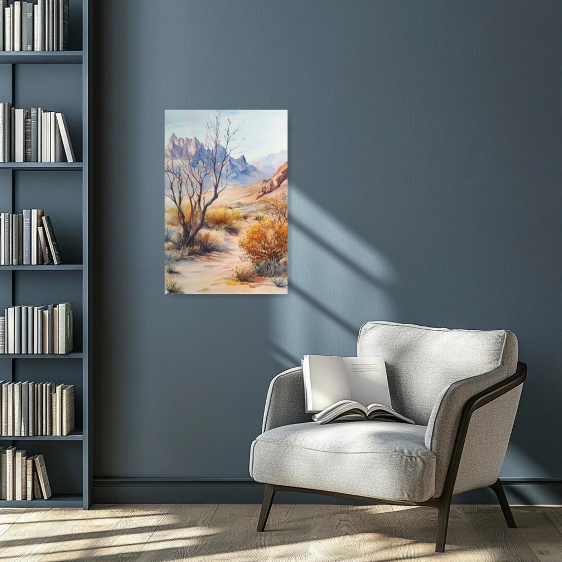 Watercolor Desert Valley Mountains Golden Brush Landscape Poster - Image 3