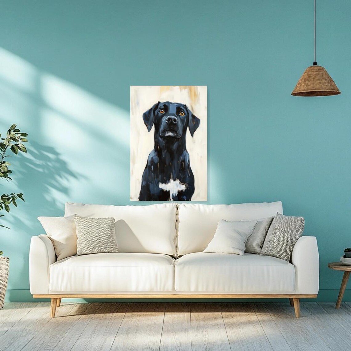 Elegant Black Dog Portrait with Amber Eyes Oil Painting Poster - Image 3