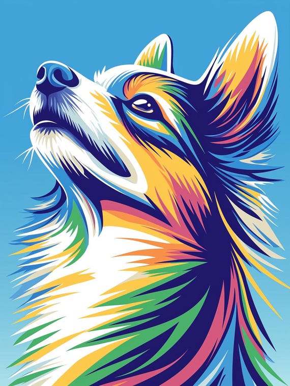 Vibrant Corgi Print In Pop Art Style With Bold Colors For Pet Lovers Wall Art Home Decor