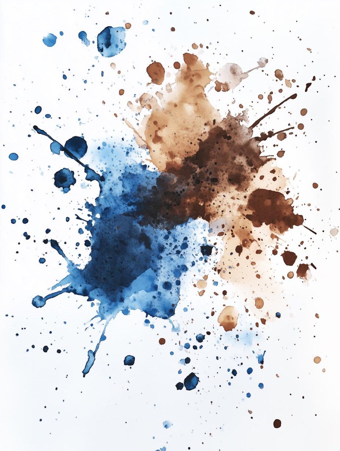 Blue and Brown Abstract Watercolor Splash Ink Blot Modern Art Poster